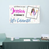 ターニング21ピンク、青、紫の誕生日バナー 横断幕 (トレードショー)