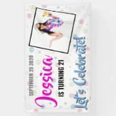 ターニング21ピンク、青、紫の誕生日バナー 横断幕 (縦)