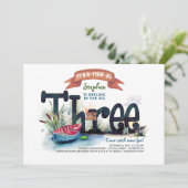 ターニング3魚釣りをテーマにしたボーイズ誕生日招待状 招待状 (スタンド正面)