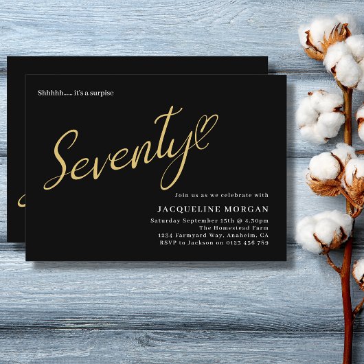 ターニング70ブラック金ゴールド70誕生日 招待状