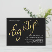 ターニング80ブラック金ゴールド80誕生日 招待状 (スタンド正面)