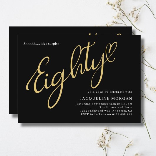 ターニング80ブラック金ゴールド80誕生日 招待状