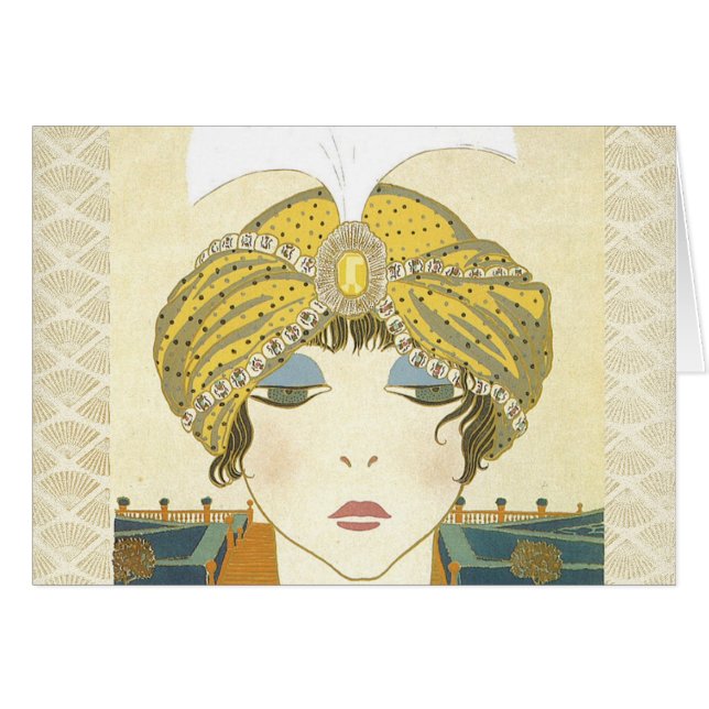 ターバンを巻いたPoiretの1900年代のファッションのイラストレーション (正面横)