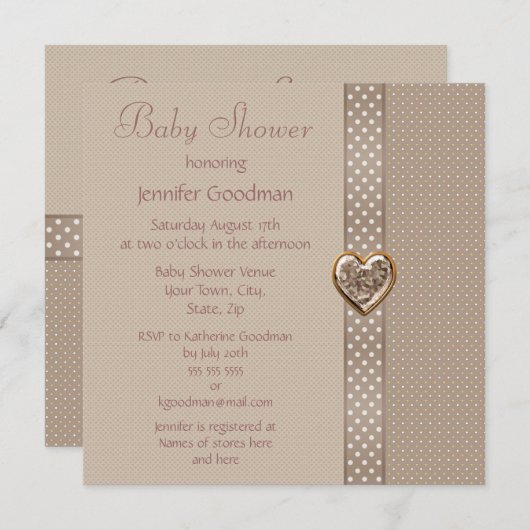 ターペボエレガントウ&ハート宝石ベビーシャワー 招待状 (正面/裏面)