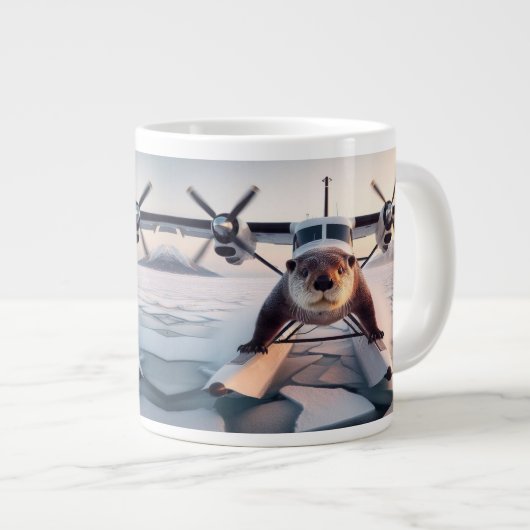 ターボプロップツインエンジンフロート飛行機ブッシュカナダ ジャンボコーヒーマグカップ (正面右)