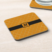 ターメリックイエロー&金ゴールドクローバーパターン コースター (左側)