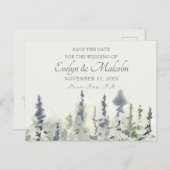 タール ティンバー 水彩 エバーグリーン ツリー ウェディング 案内ポストカード (正面/裏面)
