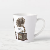 ターンテーブル漫画イラストレーション カフェラテマグ (右)