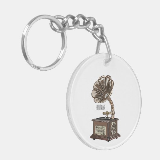 ターンテーブル漫画イラストレーション キーホルダー (正面左)