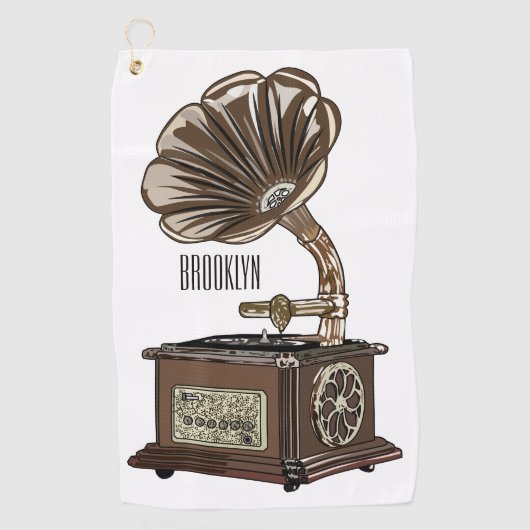 ターンテーブル漫画イラストレーション ゴルフタオル (正面)