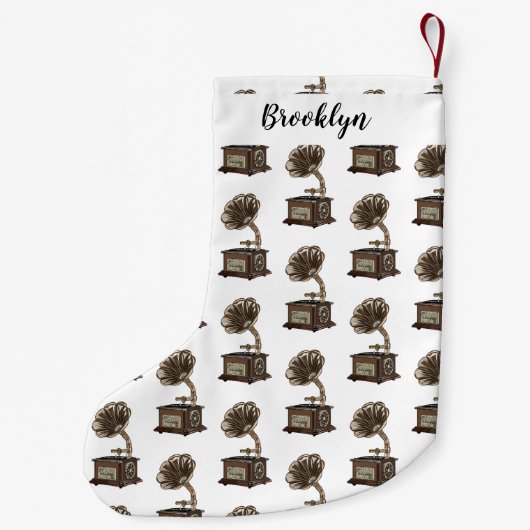 ターンテーブル漫画イラストレーション スモールクリスマスストッキング (裏面)