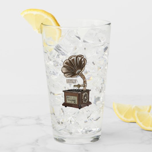 ターンテーブル漫画イラストレーション タンブラーグラス (アイス正面)