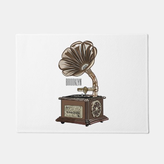 ターンテーブル漫画イラストレーション ドアマット (正面)