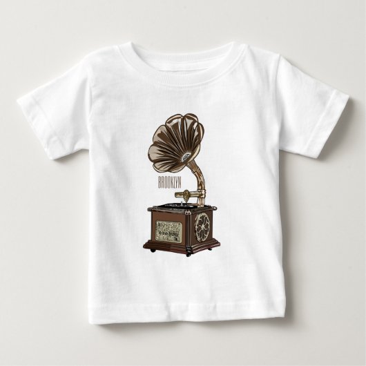 ターンテーブル漫画イラストレーション ベビーTシャツ (正面)