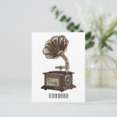 ターンテーブル漫画イラストレーション ポストカード (スタンド正面)