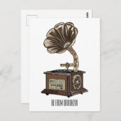 ターンテーブル漫画イラストレーション ポストカード (正面/裏面)