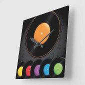 ターンテーブル記録の鮮やかな色 スクエア壁時計 (傾斜)