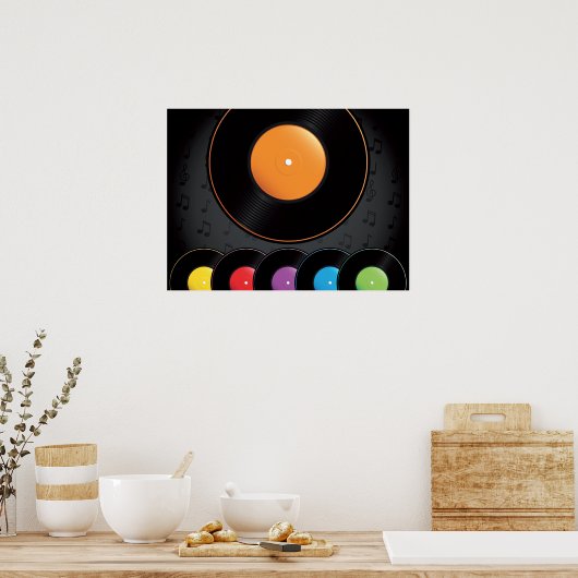ターンテーブル記録の鮮やかな色 ポスター (キッチン)