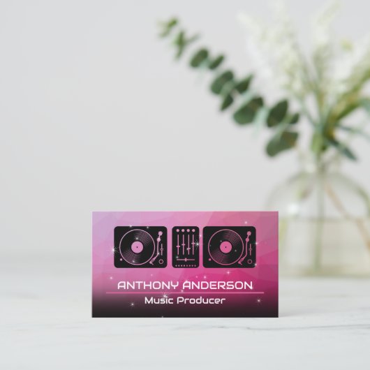 ターンテーブル |マゼンタの背景 |スパークル 名刺 (スタンド正面)
