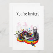 ターンテーブルDJパンピンミュージックキャット 招待状 (正面/裏面)