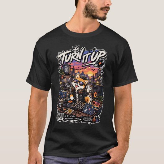 ターン・イット・アップ - 柴犬DJ Tシャツ (正面)