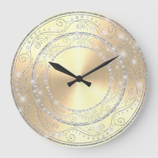 ダきらきら光るイエレガントヤモン結婚ズゴールデンズギフトラージC ラージ壁時計 (正面)