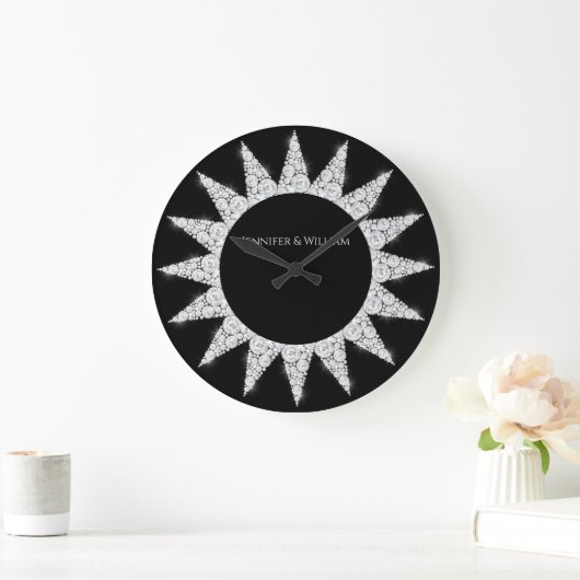 ダイきらきら光るヤモンドエレガントウェディングギフトカスタムブラック ラージ壁時計 (ホーム)