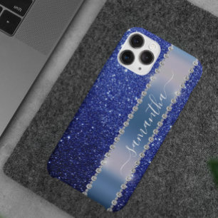 ダイきらきら光るヤモンドグリッター書道名ネービーブルー iPhone 12 PROケース