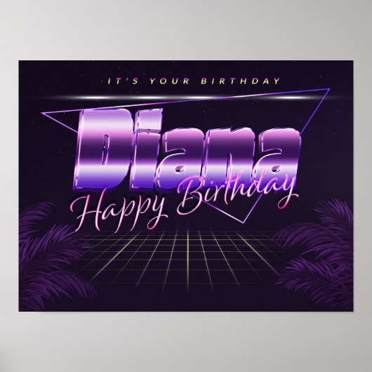ダイアナ名Vorname lila retroポスターGeburtstag ポスター (正面)