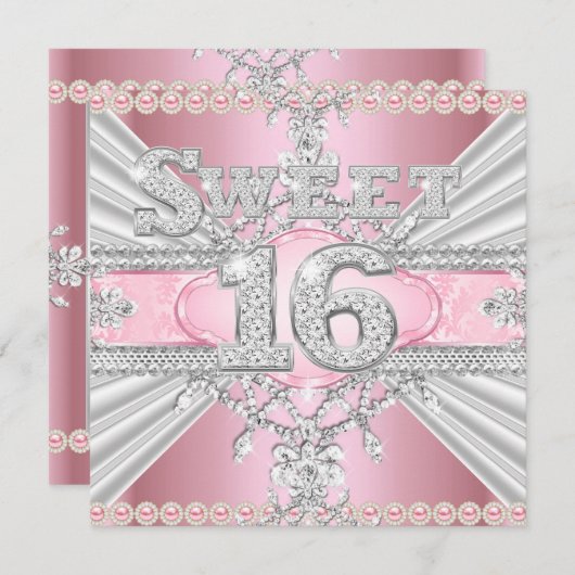 ダイアモエレガントンドピンクスウィート16 16パーティー3 招待状 (正面/裏面)