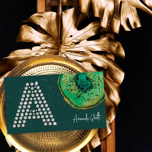 ダイアモンズエメラルドアガテイニシャルAレターモノグラム 名刺