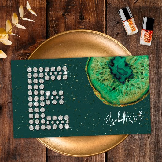 ダイアモンズエメラルドアガテイニシャルEレターモノグラム 名刺