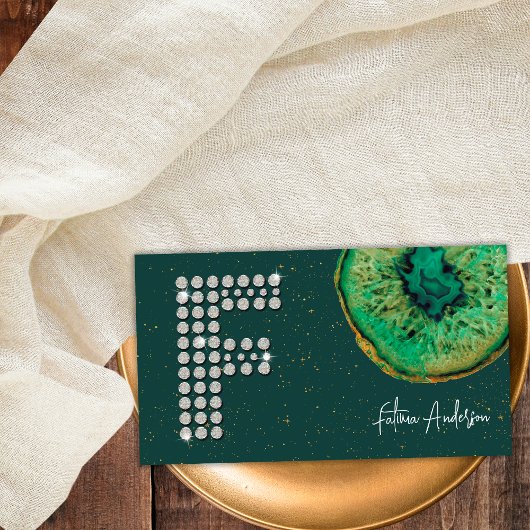 ダイアモンズエメラルドアガテイニシャルFレターモノグラム 名刺