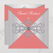 ダイアモンズエレガントコーラルスウィート16バースデーパーティー 招待状 (正面/裏面)