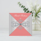 ダイアモンズエレガントコーラルスウィート16バースデーパーティー 招待状 (スタンド正面)