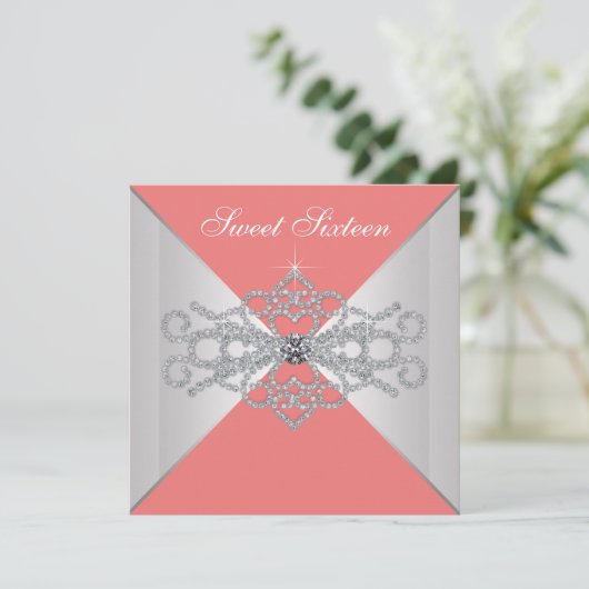 ダイアモンズエレガントコーラルスウィート16バースデーパーティー 招待状 (スタンド正面)