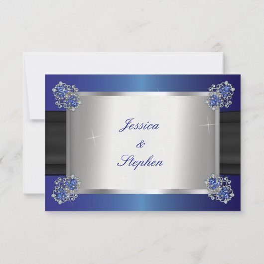 ダイアモンズエレガントサファイアクラップスブルーウェディングRSVP 出欠カード (裏面)