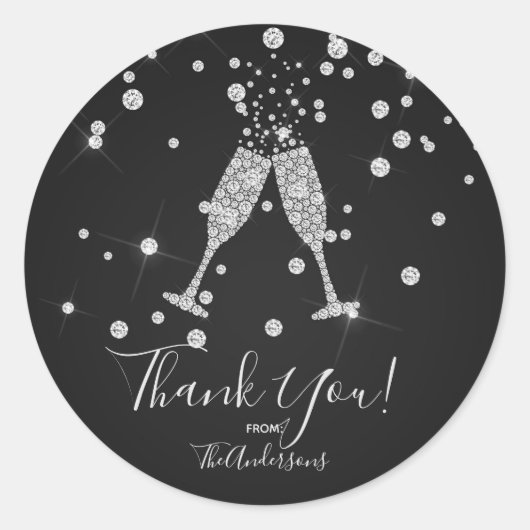 ダイアモンズシャンパントーストお祝いエレガントフリット ラウンドシール (正面)