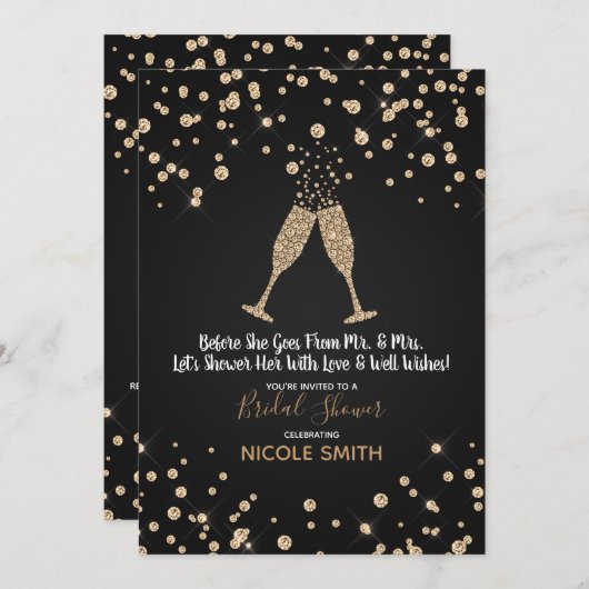 ダイアモンズシャンパントーストモダンブライダルシャワー 招待状 (正面/裏面)