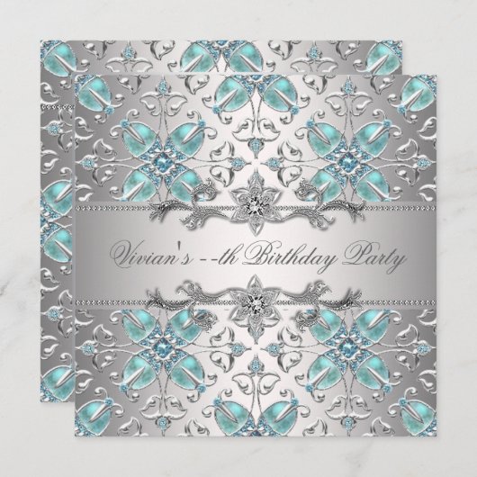 ダイアモンズシルバーブルーすべての行事パーティの招待状 招待状 (正面/裏面)