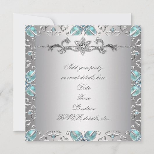 ダイアモンズシルバーブルーすべての行事パーティの招待状 招待状 (裏面)