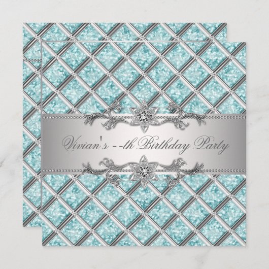 ダイアモンズシルバーブルーすべての行事パーティの招待状 招待状 (正面/裏面)