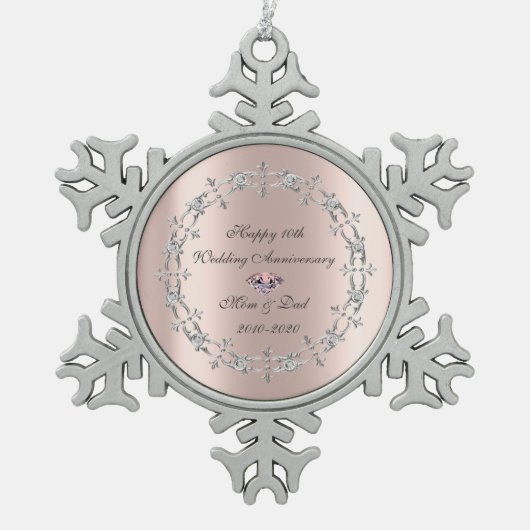 ダイアモンズスワーズバラ金ゴールド結婚10周年 スノーフレークピューターオーナメント (正面)