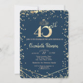 ダイアモンズネイビーブルー金ゴールド40th誕生日パーティー 招待状 (正面)