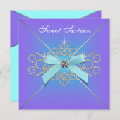 ダイアモンズパープルとティール（緑がかった色）ブルースウィート16誕生日 招待状 (正面/裏面)