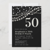 ダイアモンズパールエレガントズ白黒50誕生日 招待状 (正面)