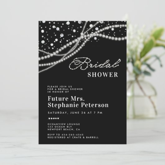 ダイアモンズパールエレガント白黒ブライダルシャワー 招待状 (スタンド正面)