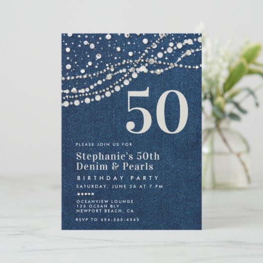 ダイアモンズパールジーンズエレガントクラッシー50誕生日 招待状 (スタンド正面)