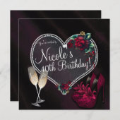 ダイアモンズパールズダークハートハイヒール誕生日 招待状 (正面/裏面)