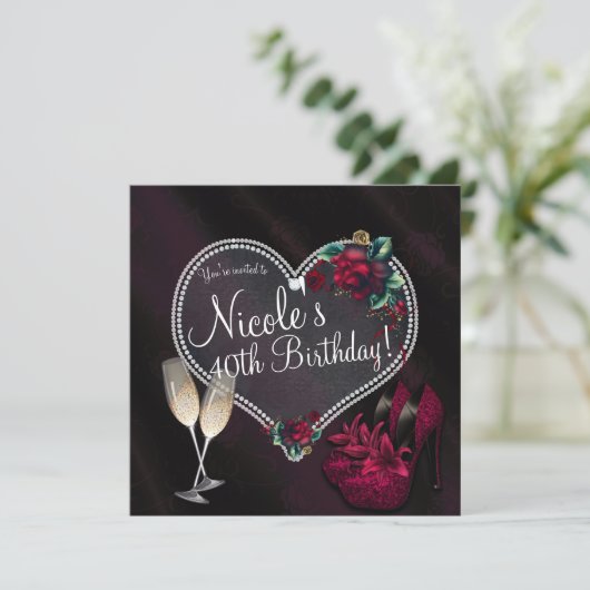 ダイアモンズパールズダークハートハイヒール誕生日 招待状 (スタンド正面)